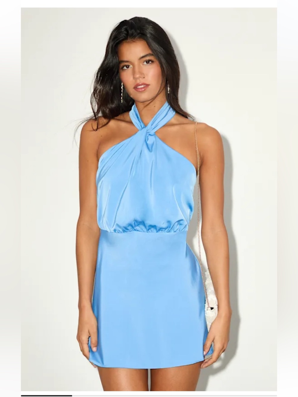 Lulu's Sky Blue One-Shoulder Knot Satin Dress